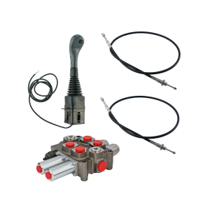 Zestaw hydrauliczny 2 sekcyjny: rozdzielacz 90L + joystick z jednym przyciskiem + dwie linki 2,5m