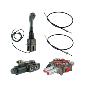 Zestaw hydrauliczny 3 sekcyjny: rozdzielacz 90L z sekcją pływającą + elektrozawór 6/2 + joystick z jednym przyciskiem + dwie linki 3m
