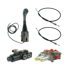 Zestaw hydrauliczny 3 sekcyjny: rozdzielacz 120L z sekcją pływającą + elektrozawór 6/2 + joystick z jednym przyciskiem + dwie linki 1m