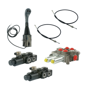 Zestaw hydrauliczny 4 sekcyjny: rozdzielacz 120L z sekcją pływającą + dwa elektrozawory 6/2 + joystick z dwoma przyciskami + dwie linki 2m