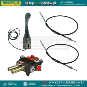 Zestaw hydrauliczny 2 sekcyjny: rozdzielacz 80L z sekcją pływającą + joystick z jednym przyciskiem + dwie linki 1m