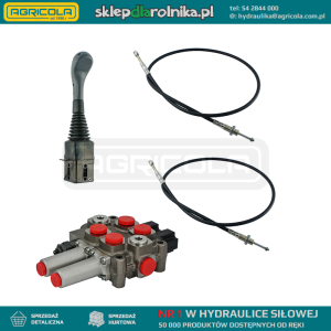Zestaw hydrauliczny 2 sekcyjny: rozdzielacz 60L z sekcją pływającą + joystick bez przycisków + dwie linki 3m