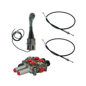Zestaw hydrauliczny 2 sekcyjny: rozdzielacz 60L + joystick z jednym przyciskiem + dwie linki 3m