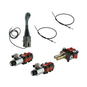 Zestaw hydrauliczny 4 sekcyjny: rozdzielacz 80L z sekcją pływającą + dwa elektrozawory 6/2 + joystick z dwoma przyciskami + dwie linki 2,5m