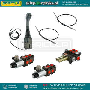 Zestaw hydrauliczny 4 sekcyjny: rozdzielacz 80L z sekcją pływającą + dwa elektrozawory 6/2 + joystick z dwoma przyciskami + dwie linki 3m