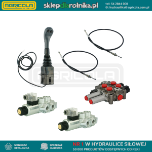 Zestaw hydrauliczny 4 sekcyjny: rozdzielacz 60L + dwa elektrozawory 6/2 + joystick z dwoma przyciskami + dwie linki 2,5m