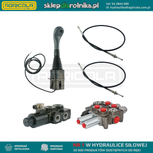 Zestaw hydrauliczny 3 sekcyjny: rozdzielacz 90L + elektrozawór 6/2 + joystick z jednym przyciskiem + dwie linki 2m