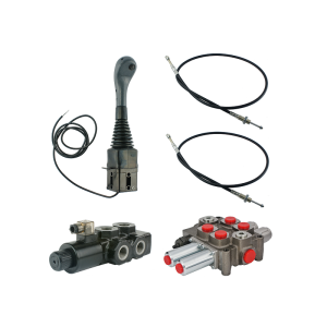 Zestaw hydrauliczny 3 sekcyjny: rozdzielacz 90L z sekcją pływającą + elektrozawór 6/2 + joystick z jednym przyciskiem + dwie linki 2m