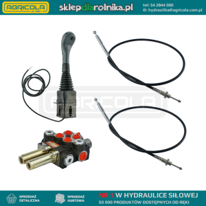 Zestaw hydrauliczny 2 sekcyjny: rozdzielacz 40L z sekcją pływającą + joystick z jednym przyciskiem + dwie linki 2m