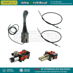 Zestaw hydrauliczny 3 sekcyjny: rozdzielacz 40L z sekcją pływającą + elektrozawór 6/2 + joystick z jednym przyciskiem + dwie linki 2m