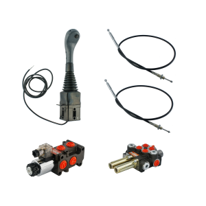 Zestaw hydrauliczny 3 sekcyjny: rozdzielacz 40L + elektrozawór 6/2 + joystick z jednym przyciskiem + dwie linki 2,5m