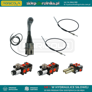 Zestaw hydrauliczny 4 sekcyjny: rozdzielacz 40L + dwa elektrozawory 6/2 + joystick z dwoma przyciskami + dwie linki 1m