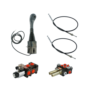 Zestaw hydrauliczny 3 sekcyjny: rozdzielacz 40L z sekcją pływającą + elektrozawór 6/2 + joystick z jednym przyciskiem + dwie linki 2m