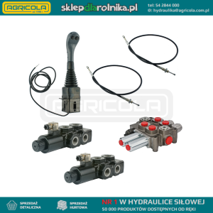 Zestaw hydrauliczny 4 sekcyjny: rozdzielacz 90L z sekcją pływającą + dwa elektrozawory 6/2 + joystick z dwoma przyciskami + dwie linki 1m
