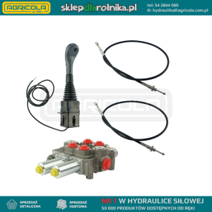 Zestaw hydrauliczny 2 sekcyjny: rozdzielacz 120L + joystick z jednym przyciskiem + dwie linki 2m