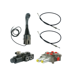 Zestaw hydrauliczny 3 sekcyjny: rozdzielacz 120L + elektrozawór 6/2 + joystick z jednym przyciskiem + dwie linki 2,5m