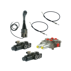 Zestaw hydrauliczny 4 sekcyjny: rozdzielacz 120L z sekcją pływającą + dwa elektrozawory 6/2 + joystick z dwoma przyciskami + dwie linki 2m