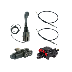 Zestaw hydrauliczny 3 sekcyjny: rozdzielacz 80L z sekcją pływającą + elektrozawór 6/2 + joystick z jednym przyciskiem + dwie linki 2m