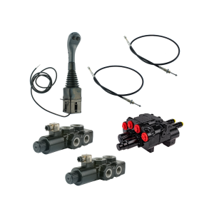 Zestaw hydrauliczny 4 sekcyjny: rozdzielacz 80L z sekcją pływającą + dwa elektrozawory 6/2 + joystick z dwoma przyciskami + dwie linki 1,5m