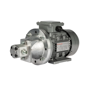 Pompa hydrauliczna zębata + silnik 3-fazowy 380V 0,12kW w zestawie z łącznikiem dzwonowym i sprzęgłem kłowym, wydajność zestawu : 0,51L/min ciśnienie max: 8MPa