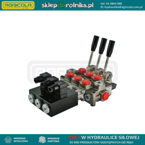 Rozdzielacz hydrauliczny 3 sekcyjny 60L sterowany elektrycznie 24V + dźwignie