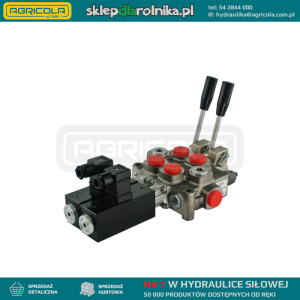 Rozdzielacz hydrauliczny 2 sekcyjny 60L sterowany elektrycznie 12V + dźwignie