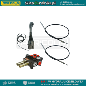 Zestaw hydrauliczny 2 sekcyjny: rozdzielacz 80L + joystick z jednym przyciskiem + dwie linki 2m