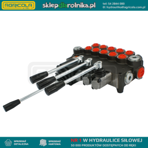 Rozdzielacz hydrauliczny 5 sekcyjny 80L sterowany trzema dźwigniami i jednym joystickiem