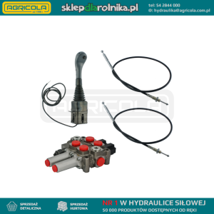 Zestaw hydrauliczny 2 sekcyjny: rozdzielacz 60L + joystick z jednym przyciskiem + dwie linki 2m