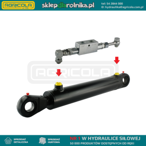 Cylinder siłownik hydrauliczny dwustronnego działania długość: 600mm skok: 320mm CJ2F-63/36/320 U35 w komplecie z zaworem zabezpieczającym VBPDE typu zamek