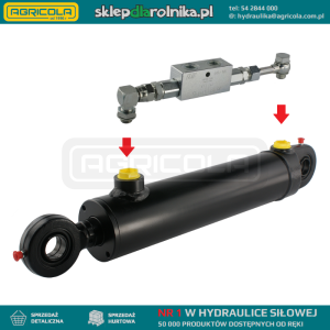 Cylinder siłownik hydrauliczny dwustronnego działania długość: 450mm skok: 200mm CJ2F-63/32/200 U25 w komplecie z zaworem zabezpieczającym VBPDE typu zamek