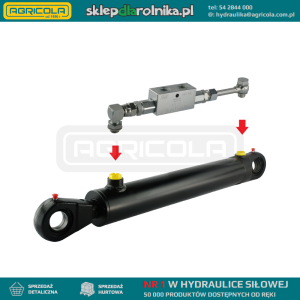 Cylinder siłownik hydrauliczny dwustronnego działania długość: 910mm skok: 630mm CJ2F-63/36/630 U35 w komplecie z zaworem zabezpieczającym VBPDE typu zamek