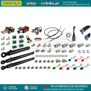 Kompletna hydraulika do ładowacza Tur C-330, rozdzielacz + joystick z linkami + elektrozawór + dwa cylindry do podnoszenia i jeden do łychy + przewody + komponenty
