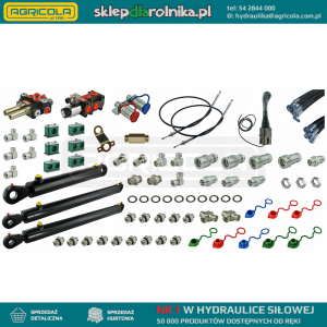 Kompletna hydraulika do ładowacza Tur C-360, rozdzielacz + joystick z linkami + elektrozawór + dwa cylindry do podnoszenia i jeden do łychy + przewody + komponenty