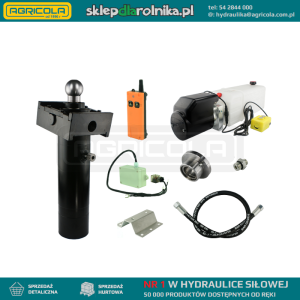 Hydraulika do przyczepy wywrotki, kipra. Zestaw do wywrotu: zasilacz 12V ze sterowaniem bezprzewodowym + siłownik skok 520 udźwig do 5 ton