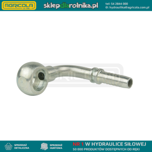 Zakucie kątowe 90° RNR-90 typu banjo do śrub oczkowych calowych (BSP). Do zakuwania przewodów hydraulicznych 1SN i 2SN. Do wyboru rozmiary od DN6 do DN25.
