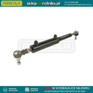 Cylinder siłownik hydrauliczny wspomagania Ursus C-330, C-360, C-360-3P. Skok 150mm, montowany z przodu do osi. W komplecie z przegubami kulistymi.