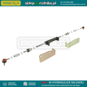 Cylinder siłownik hydrauliczny wspomagania C-385 i pochodnych bez przedniego napędu. Montowany do przedniej osi, skok 2x125mm. W komplecie z przegubami wzdłużnymi i kulistymi oraz mocowaniami
