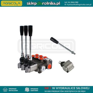 Rozdzielacz hydrauliczny 3 sekcyjny 40L w zestawie z zapasowym kołpakiem i dźwignią