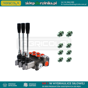 Rozdzielacz hydrauliczny 3 sekcyjny 40L w zestawie z przyłączami