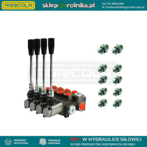 Rozdzielacz hydrauliczny 4 sekcyjny 40L w zestawie z przyłączami