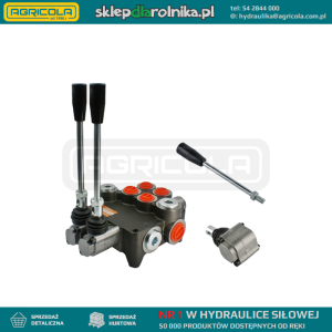 Rozdzielacz hydrauliczny 2 sekcyjny 80L w zestawie z zapasowym kołpakiem i dźwignią