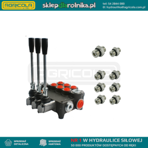 Rozdzielacz hydrauliczny 3 sekcyjny 80L w zestawie z przyłączami