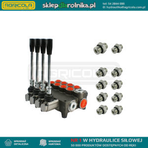 Rozdzielacz hydrauliczny 4 sekcyjny 80L w zestawie z przyłączami
