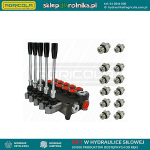 Rozdzielacz hydrauliczny 5 sekcyjny 80L w zestawie z przyłączami