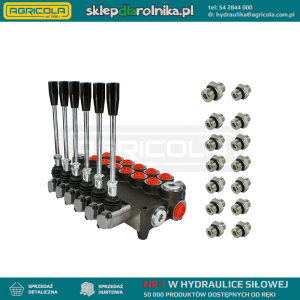 Rozdzielacz hydrauliczny 6 sekcyjny 80L w zestawie z przyłączami
