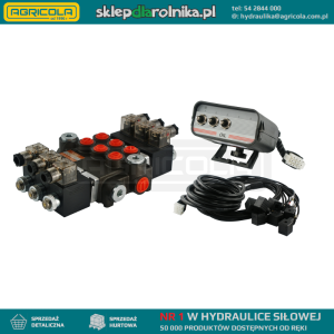 Rozdzielacz hydrauliczny 3 sekcyjny 40L/min sterowany elektrycznie 12V z panelem sterującym  z trzema przyciskami