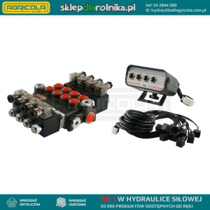 Rozdzielacz hydrauliczny 4 sekcyjny 40L/min sterowany elektrycznie 12V z panelem sterującym  z czterema przyciskami