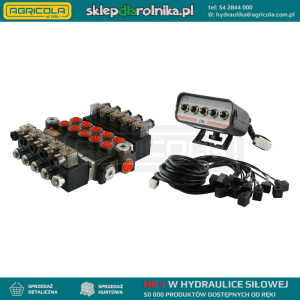 Rozdzielacz hydrauliczny 5 sekcyjny 40L/min sterowany elektrycznie 12V z panelem sterującym  z pięcioma przyciskami