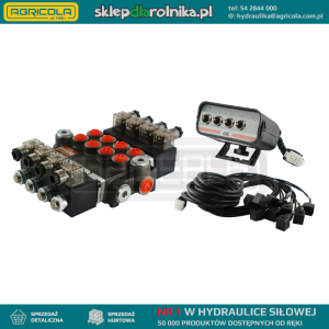Rozdzielacz hydrauliczny 4 sekcyjny 40L/min sterowany elektrycznie 24V z panelem sterującym z czterema przyciskami
